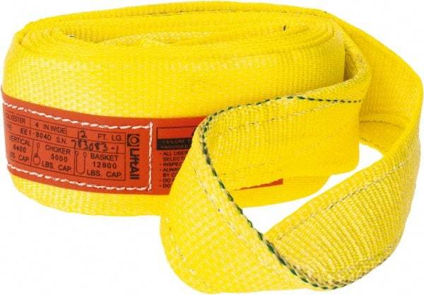 Lift-All - 12' Long x 4" Wide, 6,400 Lb Vertical Capacity, 1 Ply, Polyester Web Sling - 5,000 Lb Choker Capacity, Yellow - Caliber Tooling