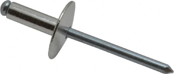 RivetKing - Size 66 Large Flange Dome Head Aluminum Open End Blind Rivet - Steel Mandrel, 0.251" to 3/8" Grip, 5/8" Head Diam, 0.192" to 0.196" Hole Diam, 0.575" Length Under Head, 3/16" Body Diam - Caliber Tooling