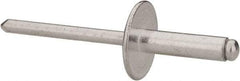 RivetKing - Size 68 Large Flange Dome Head Aluminum Open End Blind Rivet - Aluminum Mandrel, 0.376" to 1/2" Grip, 5/8" Head Diam, 0.192" to 0.196" Hole Diam, 0.7" Length Under Head, 3/16" Body Diam - Caliber Tooling