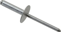 RivetKing - Size 610 Large Flange Dome Head Aluminum Open End Blind Rivet - Aluminum Mandrel, 0.501" to 5/8" Grip, 5/8" Head Diam, 0.192" to 0.196" Hole Diam, 0.825" Length Under Head, 3/16" Body Diam - Caliber Tooling