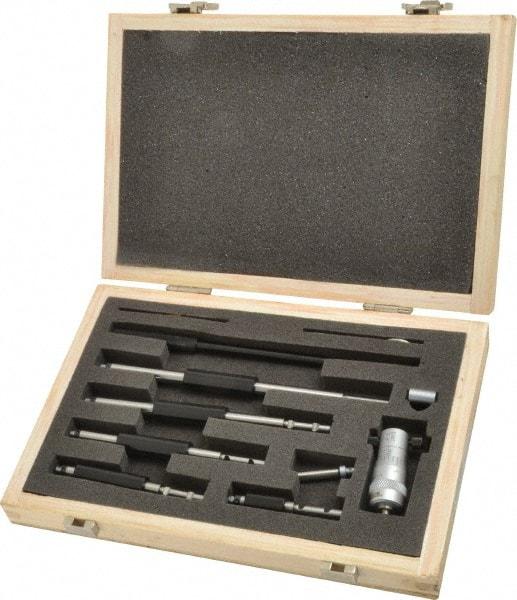 SPI - 2 to 8", Mechanical, Interchangeable Rod Micrometer - 0.001 Inch Graduation, Accurate Up to 0.0004 Inch, 0.248 Inch Rod Diameter, 1/2 Inch Travel, 6 Rods, NIST Traceability Certification Included - Caliber Tooling