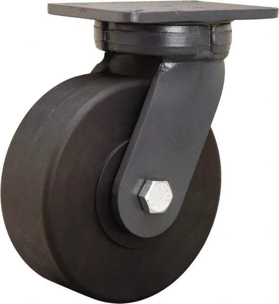 Hamilton - 8" Diam x 3" Wide x 10-1/2" OAH Top Plate Mount Swivel Caster - Nylon, 6,000 Lb Capacity, Precision Ball Bearing, 5-1/4 x 7-1/4" Plate - Caliber Tooling