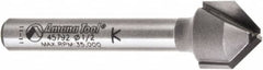 Amana Tool - 1/2" Cut Diam, 3/8" Length of Cut, 2 Flute V-Groove Edge Profile Router Bit - Carbide-Tipped, 1/4" Shank Diam, 2" OAL, Uncoated - Caliber Tooling