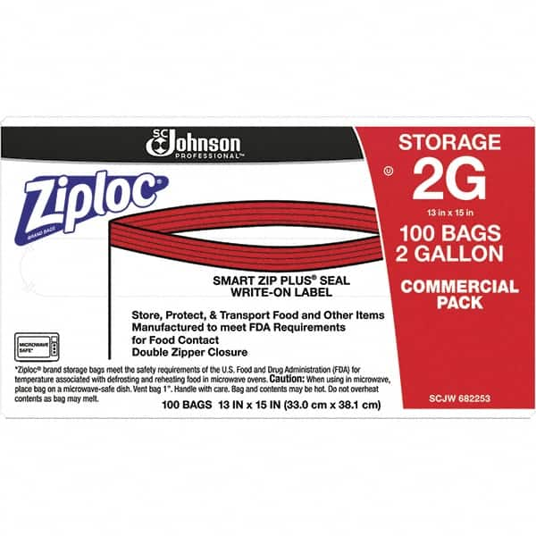 Ziploc - 100 Piece, 2 Gallon Capacity, 13 Inch Long x 15-1/2 Inch Wide, Ziploc Storage Bag - 1.75 mil Thick, Rectangle Clear Plastic - Caliber Tooling