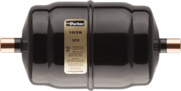 Parker - 3/8" Connection, 5.3" Long, Refrigeration Liquid Line Filter Dryer - 4.42" Cutout Length, 273/257 Drops Water Capacity - Caliber Tooling