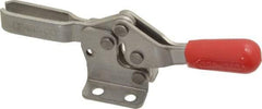 De-Sta-Co - 150 Lb Holding Capacity, Horizontal Handle, Manual Hold Down Toggle Clamp - 60° Handle Movement, 90° Bar Opening, U-Bar, Flanged Base, Electro-Plated Zinc, Stainless Steel - Caliber Tooling