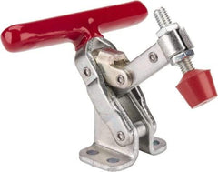 De-Sta-Co - 200 Lb Holding Capacity, Vertical Handle, Manual Hold Down Toggle Clamp - 65° Handle Movement, 105° Bar Opening, Solid Bar, Flanged Base, Electro-Plated Zinc, Carbon Steel - Caliber Tooling