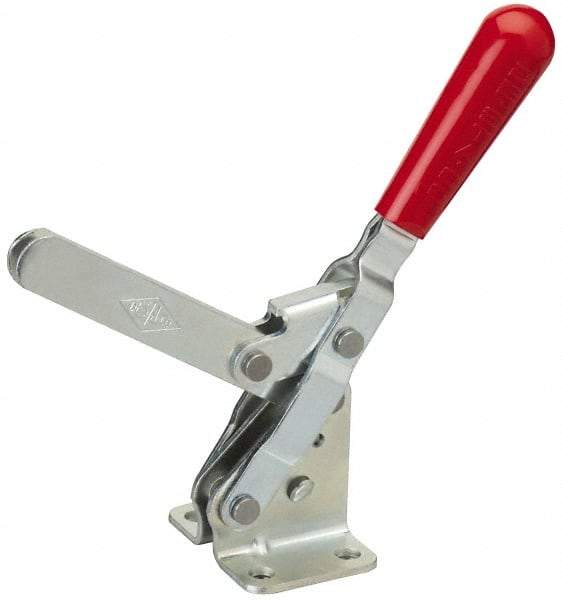 De-Sta-Co - 750 Lb Holding Capacity, Vertical Handle, Manual Hold Down Toggle Clamp - 58° Handle Movement, 103° Bar Opening, U-Bar, Flanged Base, Electro-Plated Zinc, Stainless Steel - Caliber Tooling