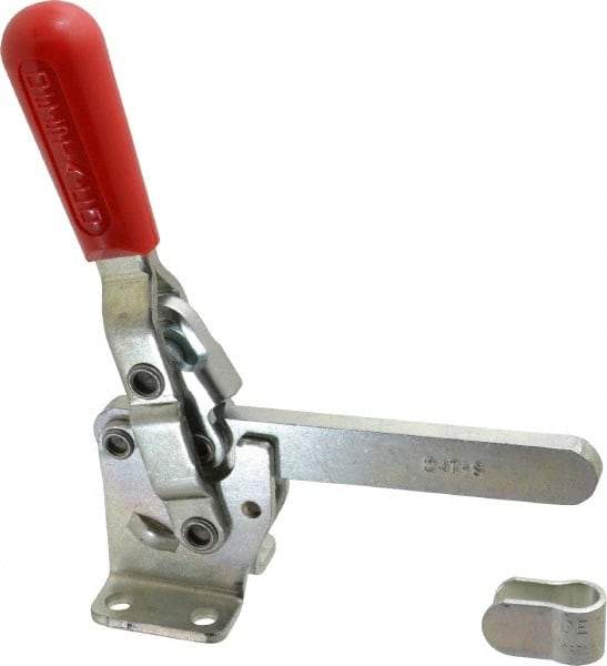 De-Sta-Co - 1,000 Lb Holding Capacity, Vertical Handle, Manual Hold Down Toggle Clamp - 67° Handle Movement, 120° Bar Opening, Solid Bar, Flanged Base, Electro-Plated Zinc, Carbon Steel - Caliber Tooling