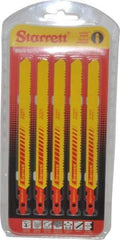 Starrett - 5" Long, 10 to 14 Teeth per Inch, Bi-Metal Jig Saw Blade - Toothed Edge, 3/8" Wide x 0.04" Thick, U-Shank, Wavy Tooth Set - Caliber Tooling