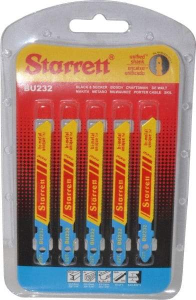 Starrett - 3" Long, 32 Teeth per Inch, Bi-Metal Jig Saw Blade - Toothed Edge, 5/16" Wide x 0.04" Thick, U-Shank, Wavy Tooth Set - Caliber Tooling