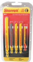 Starrett - 5 Piece, 3" to 5" Long, 6 to 14 Teeth per Inch, Bi-Metal Jig Saw Blade Set - Toothed Edge, 3/16" to 3/8" Wide, 0.04" to 0.05" Thick, U-Shank - Caliber Tooling