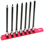 7 Piece - T10; T15; T20; T25; T27; T30; T40 - 6" OAL - 1/4" Drive Torx Bit Socket Set - Caliber Tooling