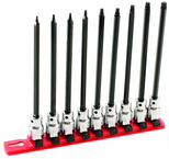 9 Piece - T8; T9; T10; T15; T20; T25; T27; T30; T40 - 6" OAL - 3/8" Drive Torx Bit Socket Set - Caliber Tooling