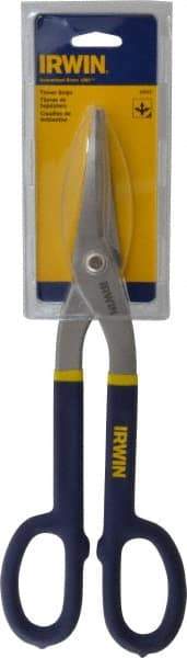 Irwin - 2-3/4" Length of Cut, Straight Pattern Tinner's Snip - 12-3/4" OAL, Vinyl Handle, 22 AWG Steel Capacity - Caliber Tooling