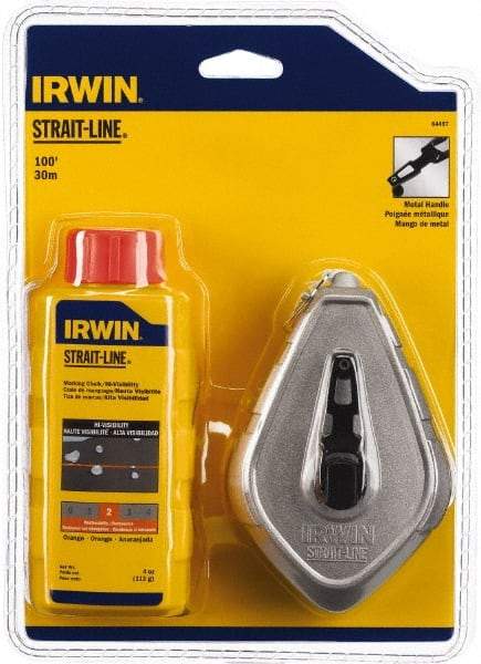 Irwin - 100' Long Reel & Chalk Set - Orange, Includes (1) 4 oz High Visibility Orange Chalk (1:1) & (1) Aluminum Reel - Caliber Tooling