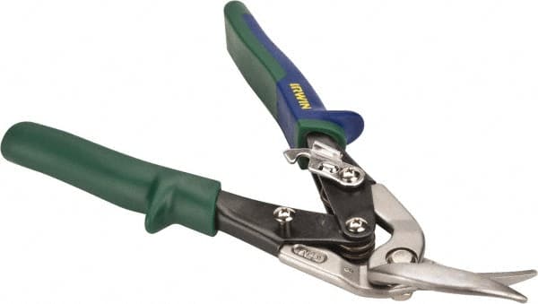 Irwin - 1-3/16" Length of Cut, Right Pattern Offset Aviation Snip - 9-1/2" OAL, ProTouch Handle, 18 AWG Steel Capacity - Caliber Tooling