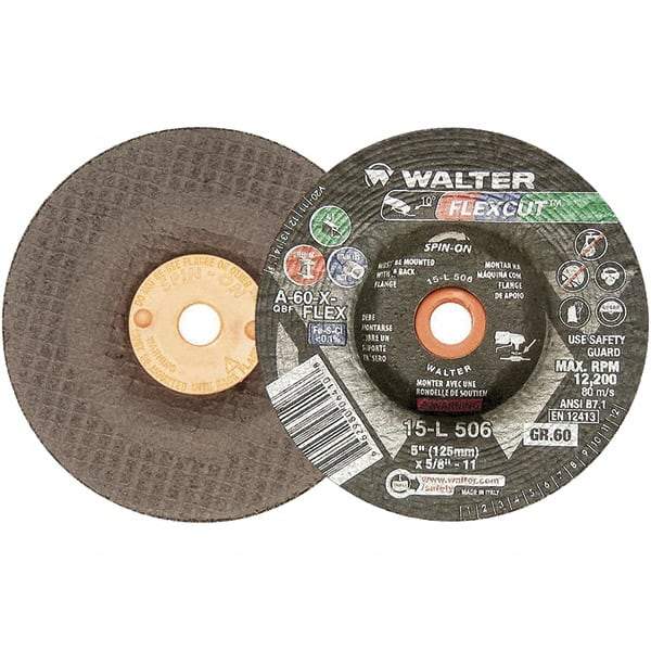 WALTER Surface Technologies - 5" Diam x 5/8" Hole, 60 Grit Surface Grinding Wheel - Aluminum Oxide, Medium Grade, 12,200 Max RPM - Caliber Tooling