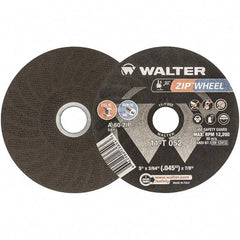 WALTER Surface Technologies - 5" 60 Grit Aluminum Oxide Cutoff Wheel - 3/64" Thick, 7/8" Arbor, 12,200 Max RPM, Use with Angle Grinders - Caliber Tooling