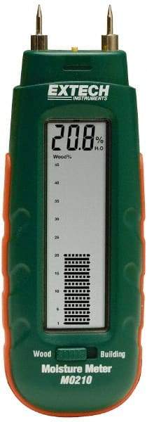 Extech - 32 to 104°F Operating Temp, Pocket Size Moisture Meter - LCD Display, Accurate to Wood 1%, Other Building Materials 0.1% - Caliber Tooling