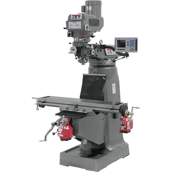 Jet - 9" Table Width x 49" Table Length, Variable Speed Pulley Control, 3 Phase Knee Milling Machine - R8 Spindle Taper, 3 hp - Caliber Tooling