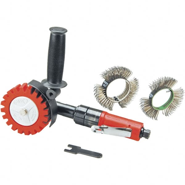 Dynabrade - 4" Wheel Diam, 3,200 RPM, Pneumatic Angle & Disc Grinder - 1/4-20 Spindle, 28 CFM, Rear Exhaust - Caliber Tooling