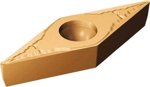 Sandvik Coromant - VBMT332 MM Grade 1115 Carbide Turning Insert - TiAlN/AlCr2O3 Finish, 35° Diamond, 3/8" Inscr Circle, 3/16" Thick, 1/32" Corner Radius - Caliber Tooling