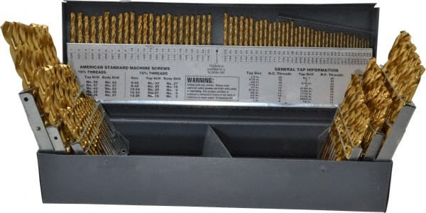 Hertel - 1/16 to 1/2", 118° Point, TiN Finish, High Speed Steel Jobber Length Drill Bit Set - Caliber Tooling