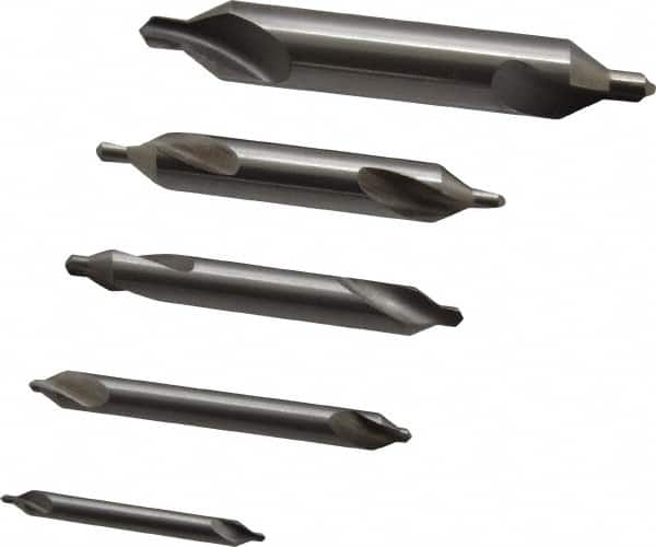 Hertel - 5 Piece, #1 to 5, Plain Edge, High Speed Steel Combo Drill & Countersink Set - 60° Incl Angle - Caliber Tooling