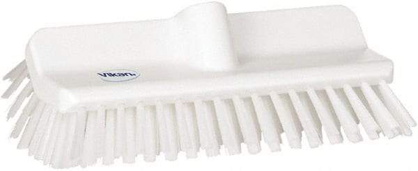 Vikan - 1-1/2" Bristle Length, Polyester Cleaning & Finishing Brush - 9-5/8" Long x 5" Wide Head, 10" OAL, European Threaded Handle, White, Polypropylene Block - Caliber Tooling