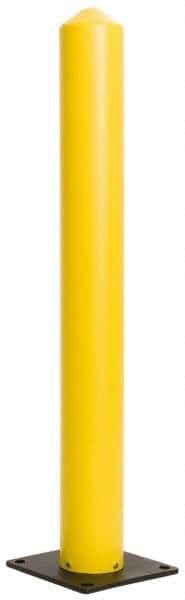 Eagle - 5" Diam x 42" High, Yellow High Density Polyethylene Bollard - 10" Wide x 10" Long Mounting Plate, 5 Lb - Caliber Tooling