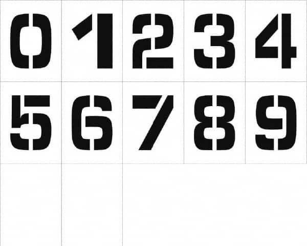 NMC - 0 to 9 Number Set Stencil - 8 Inch High x 8 Inch Wide Character x 0.06 Inch Thick, Polyethylene - Caliber Tooling