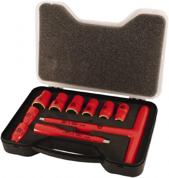 Wiha - 11 Piece 1/4" Drive Socket Set - 6 Points, 3/16" to 9/16" Range, Inch Measurement Standard - Caliber Tooling