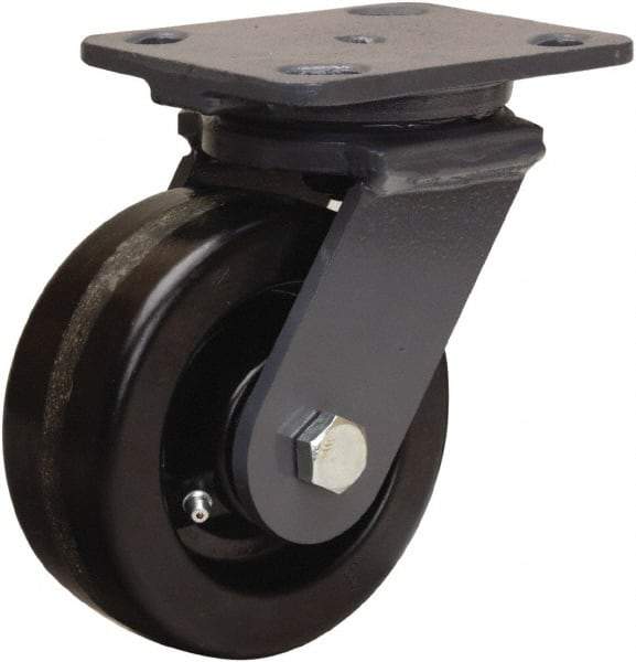 Hamilton - 5" Diam x 2" Wide x 6-1/2" OAH Top Plate Mount Swivel Caster - Phenolic, 1,000 Lb Capacity, Straight Roller Bearing, 4 x 5" Plate - Caliber Tooling