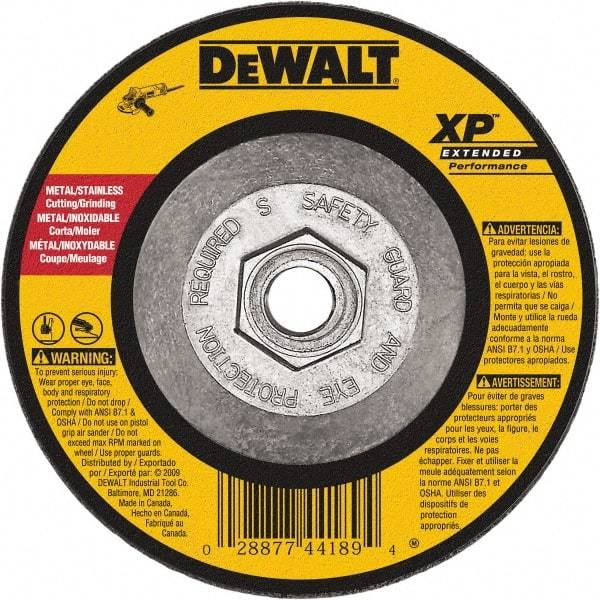 DeWALT - 24 Grit, 9" Wheel Diam, 1/8" Wheel Thickness, Type 27 Depressed Center Wheel - Zirconia Alumina, Resinoid Bond, 6,600 Max RPM, Compatible with Angle Grinder - Caliber Tooling