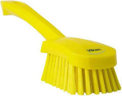 Vikan - 1.3" Bristle Length, Polyester Scrub Brush - 4-1/4" Long x 2-3/4" Wide Head, 10" OAL, Yellow, Polypropylene Block - Caliber Tooling