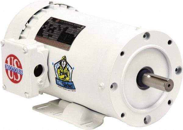 US Motors - 3 hp, TEFC Enclosure, No Thermal Protection, 3,490 RPM, 208-230/460 Volt, 60 Hz, Three Phase Premium Efficient Motor - Size 145 Frame, C-Face with Base Mount, 1 Speed, Double Sealed Ball Bearings, 8.1-7.2/3.6 Full Load Amps, F Class Insulation - Caliber Tooling