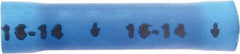 3M - 16 to 14 AWG Compatible, Vinyl Fully Insulated, Crimp-On Butt Splice Terminal - 2 Wire Entries, 1.08" OAL, Blue - Caliber Tooling