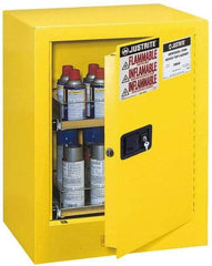 Justrite - 1 Door, 2 Shelf, Yellow Steel Bench Top Safety Cabinet for Flammable and Combustible Liquids - 27" High x 21" Wide x 18" Deep, Manual Closing Door, 4 Gal Capacity - Caliber Tooling