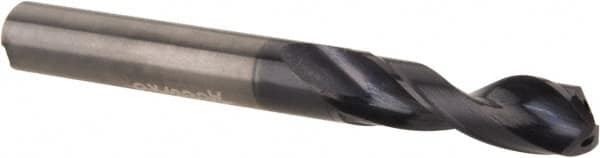 Accupro - 20mm 140° Spiral Flute Solid Carbide Screw Machine Drill Bit - AlTiN Finish, Right Hand Cut, 75mm Flute Length, 128mm OAL, Standard Point, Straight Shank, Through Coolant - Caliber Tooling