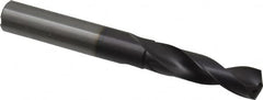 Accupro - 7/16" 140° Spiral Flute Solid Carbide Screw Machine Drill Bit - AlTiN Finish, Right Hand Cut, 41.7mm Flute Length, 102mm OAL, Standard Point, Straight Shank, Through Coolant - Caliber Tooling