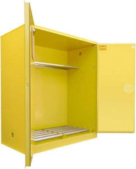 Securall Cabinets - 56" Wide x 31" Deep x 65" High, 18 Gauge Steel Vertical Drum Cabinet with 3 Point Key Lock - Yellow, Manual Closing Door, 1 Shelf, 2 Drums, Drum Rollers Included - Caliber Tooling