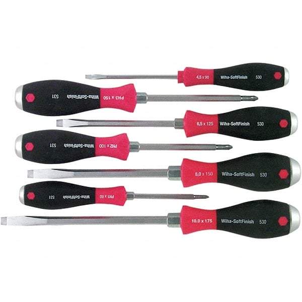 Wiha - 7 Piece Slotted & Phillips Screwdriver Set - Bit Sizes: Philips #1, #2 & #3, Comes in Box - Caliber Tooling