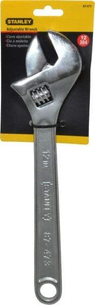 Stanley - 1-1/2" Jaw Capacity, 12" Standard Adjustable Wrench - Chrome Vanadium Steel, Chrome Finish, 12-1/4" OAL - Caliber Tooling