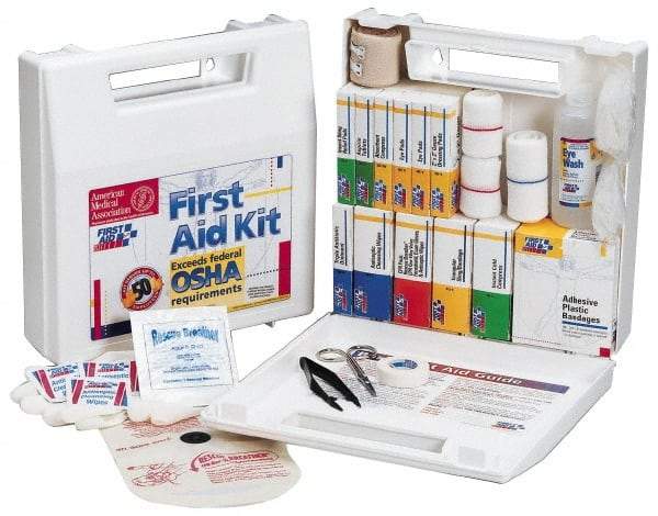 First Aid Only - 62 Piece, 10 Person, Full First Aid Kit - 9" Wide x 2-1/2" Deep x 8-3/8" High, Plastic Case - Caliber Tooling