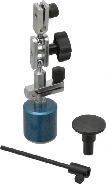 Fowler - 1-1/4" High Magnetic Indicator Base with Holders - 1-1/4" Base Diam, 25 Lb Magnetic Pull, Extension Arm - Caliber Tooling