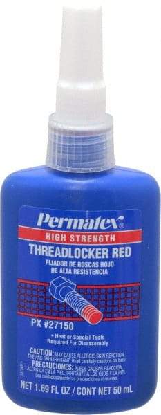 Permatex - 50 mL Bottle, Red, High Strength Liquid Threadlocker - Series 271, 24 hr Full Cure Time, Hand Tool, Heat Removal - Caliber Tooling