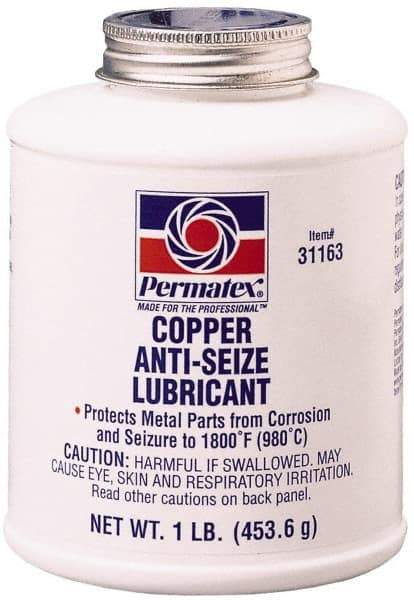 Permatex - 16 oz Bottle High Temperature Anti-Seize Lubricant - Copper, -30 to 1,800°F, Copper Colored, Water Resistant - Caliber Tooling