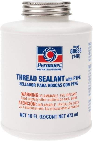 Permatex - 16 oz Brush Top Can White Thread Sealant - PTFE Based, 300°F Max Working Temp, For Use with Fittings - Caliber Tooling