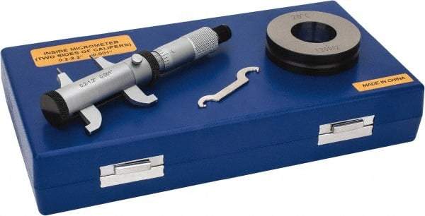 Fowler - 0.2 to 2.2", Mechanical Inside Micrometer - 0.01mm Graduation, 0.0002" Accuracy, Ratchet Stop Thimble - Caliber Tooling